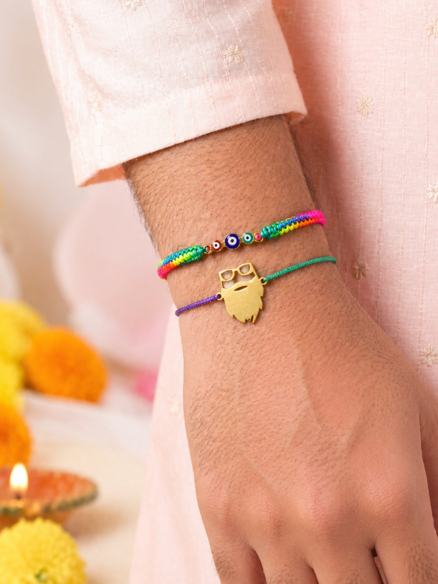 (Set of 2) Bearded Bhai Evil Eye Bracelet Rakhi For Bro