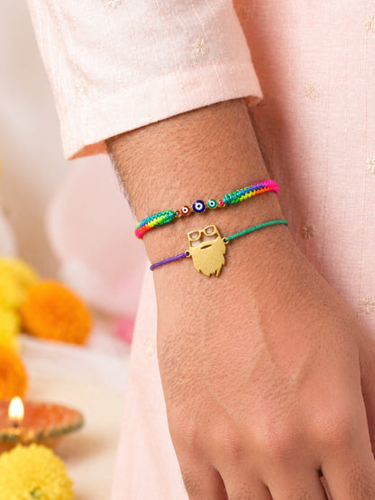 (Set of 2) Bearded Bhai Evil Eye Bracelet Rakhi For Bro