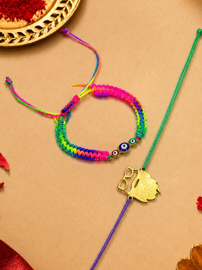 (Set of 2) Bearded Bhai Evil Eye Bracelet Rakhi For Bro