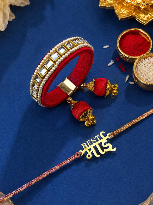 (Set of 2) Mirror Ghungroo Kada Best Bhai Lumba Rakhi Pair