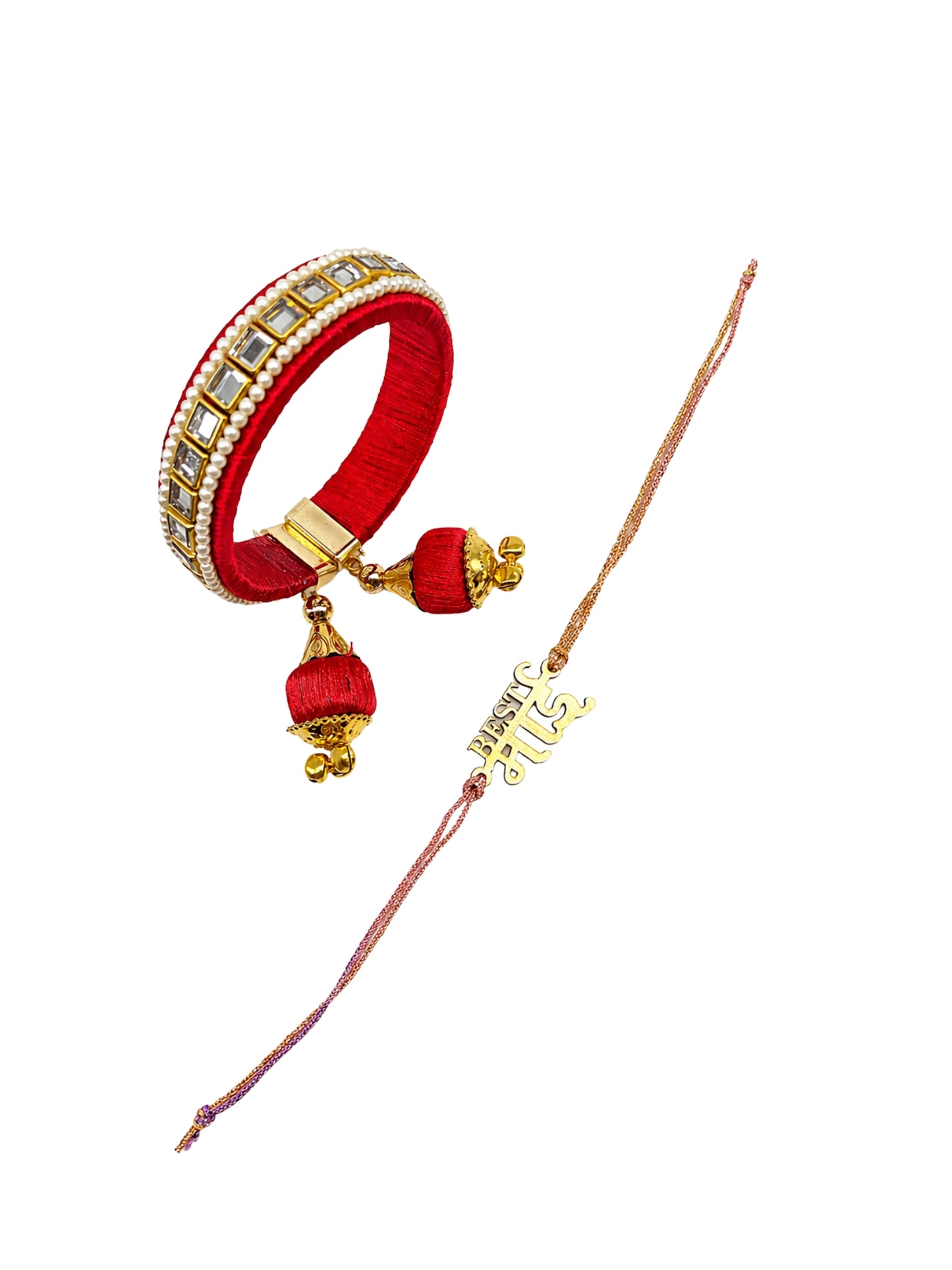 (Set of 2) Mirror Ghungroo Kada Best Bhai Lumba Rakhi Pair