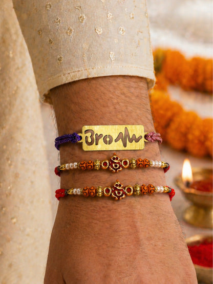 (Set of 3) Bro Heartbeat Ganesh Bracelet Rakhi For Bhai Bro