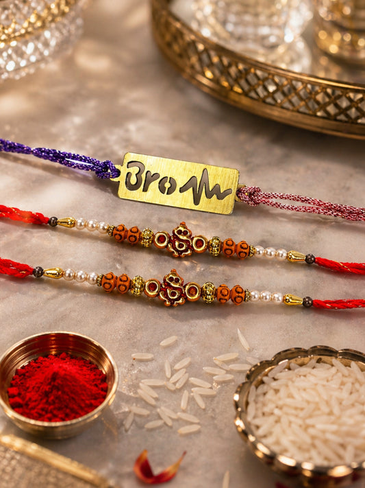 (Set of 3) Bro Heartbeat Ganesh Bracelet Rakhi For Bhai Bro