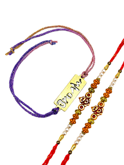 (Set of 3) Bro Heartbeat Ganesh Bracelet Rakhi For Bhai Bro