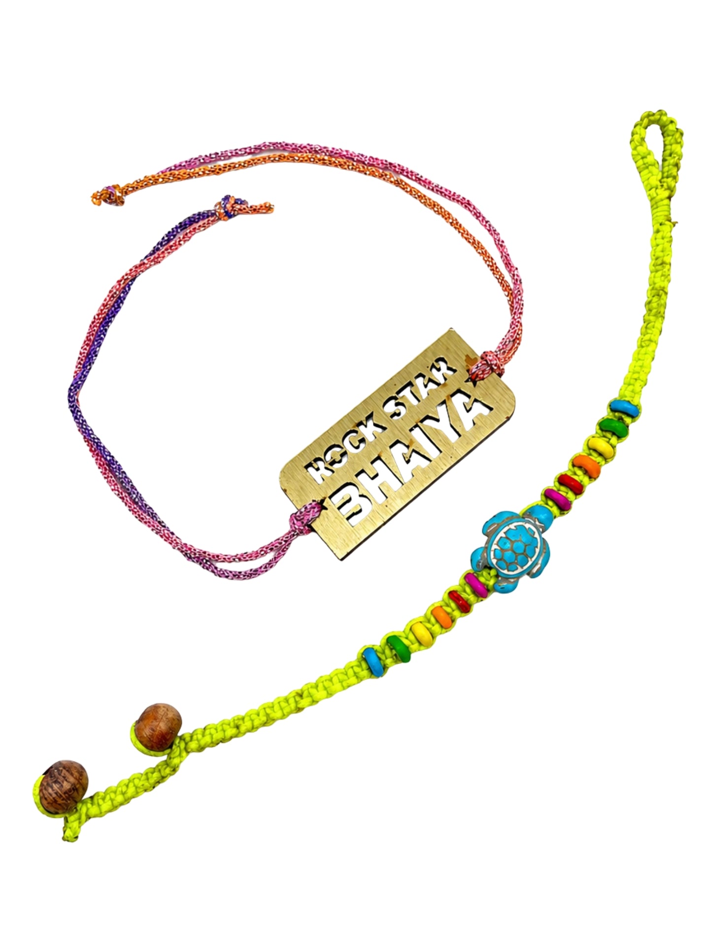 (Set of 2) Rockstar Bhaiya Name Turtle Beaded Bracelet Rakhi for Bro