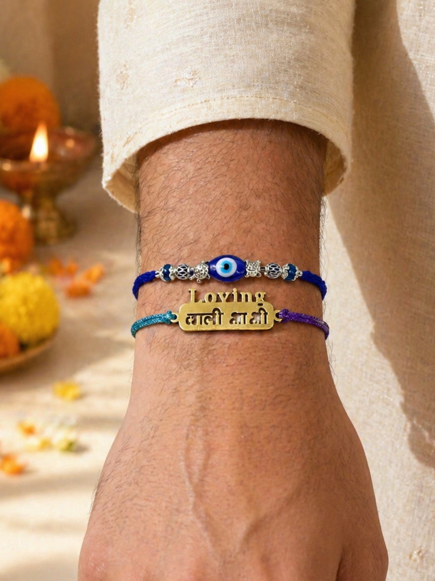 (Set of 2) Loving Wali Bhabhi Evil Eye Lumba Rakhi Bhaiya Pair