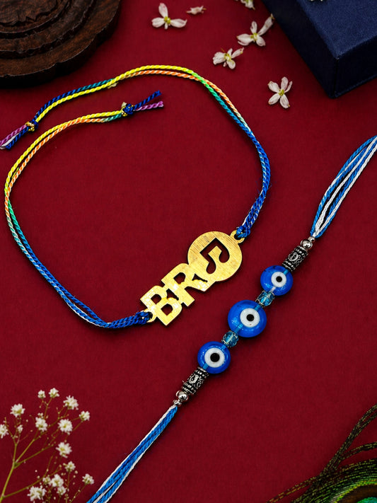 (Set of 2) BRO Musical Icon Evil Eye Bracelet Rakhi for Bhai