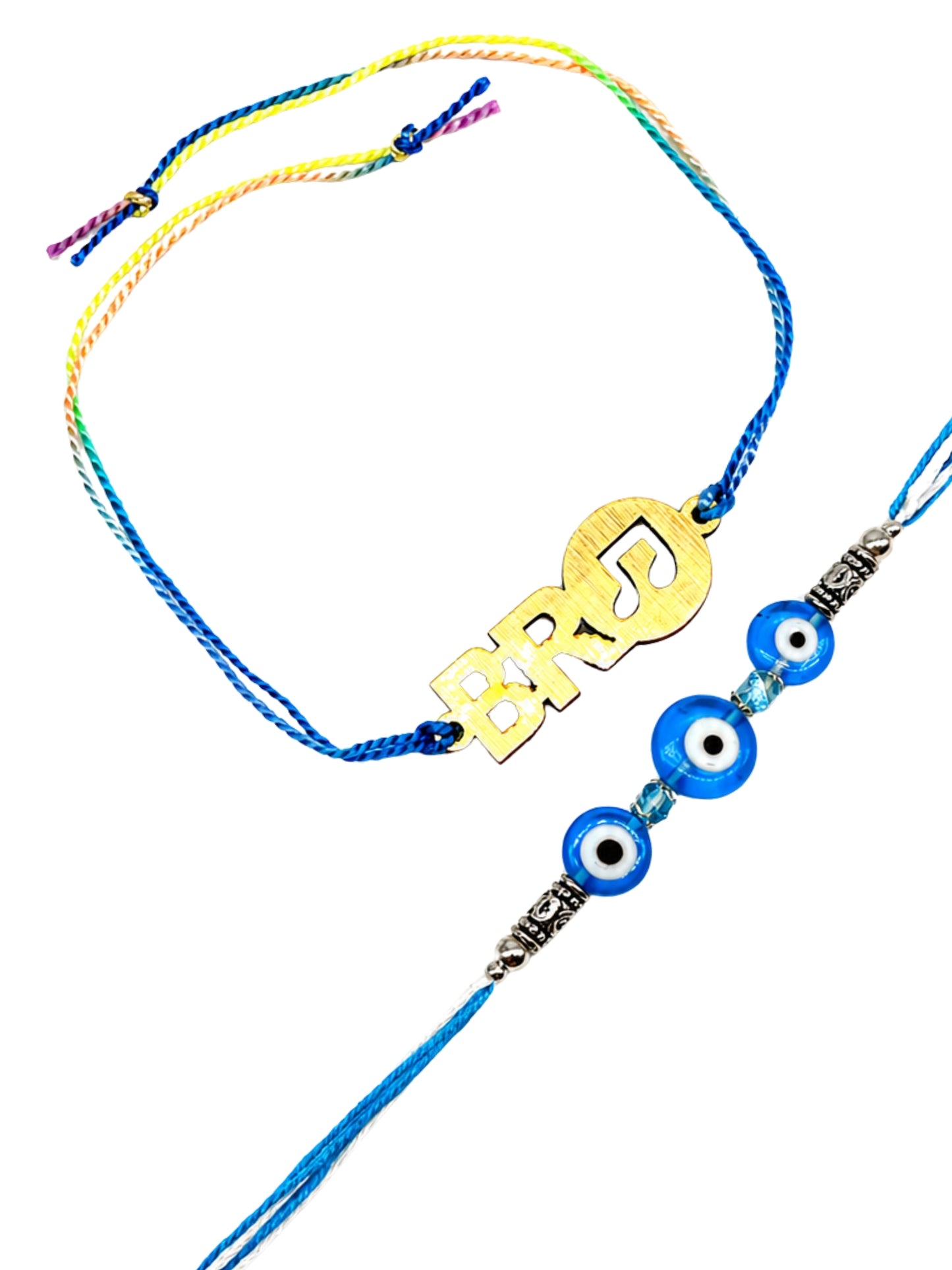 (Set of 2) BRO Musical Icon Evil Eye Bracelet Rakhi for Bhai