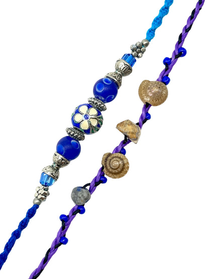 (Set of 2) Blue Floral Shell Rakhi Bracelet For Bhai Bro