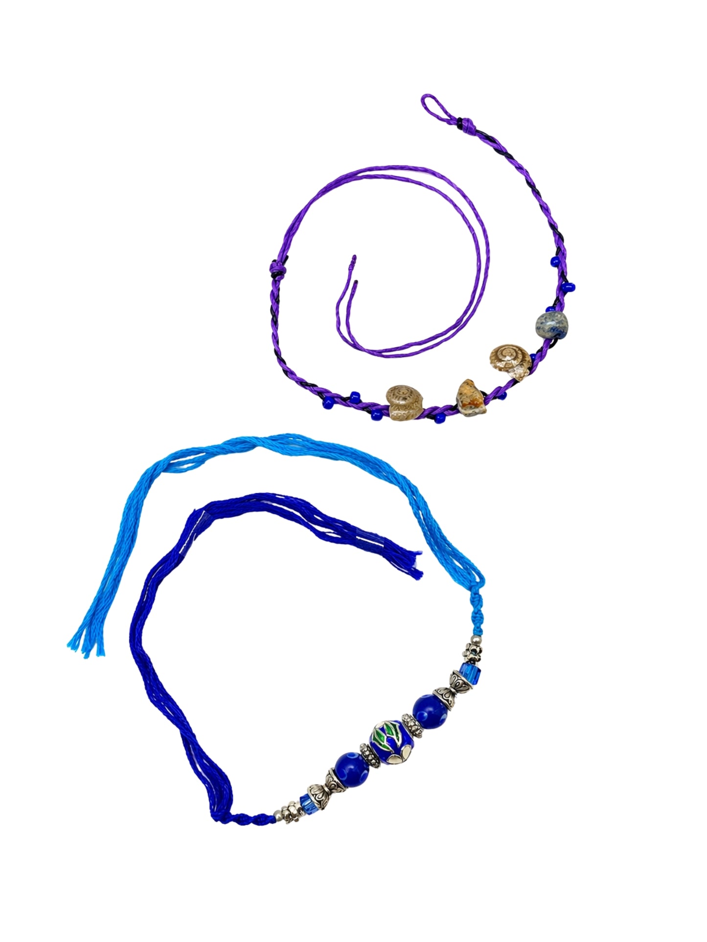 (Set of 2) Blue Floral Shell Rakhi Bracelet For Bhai Bro
