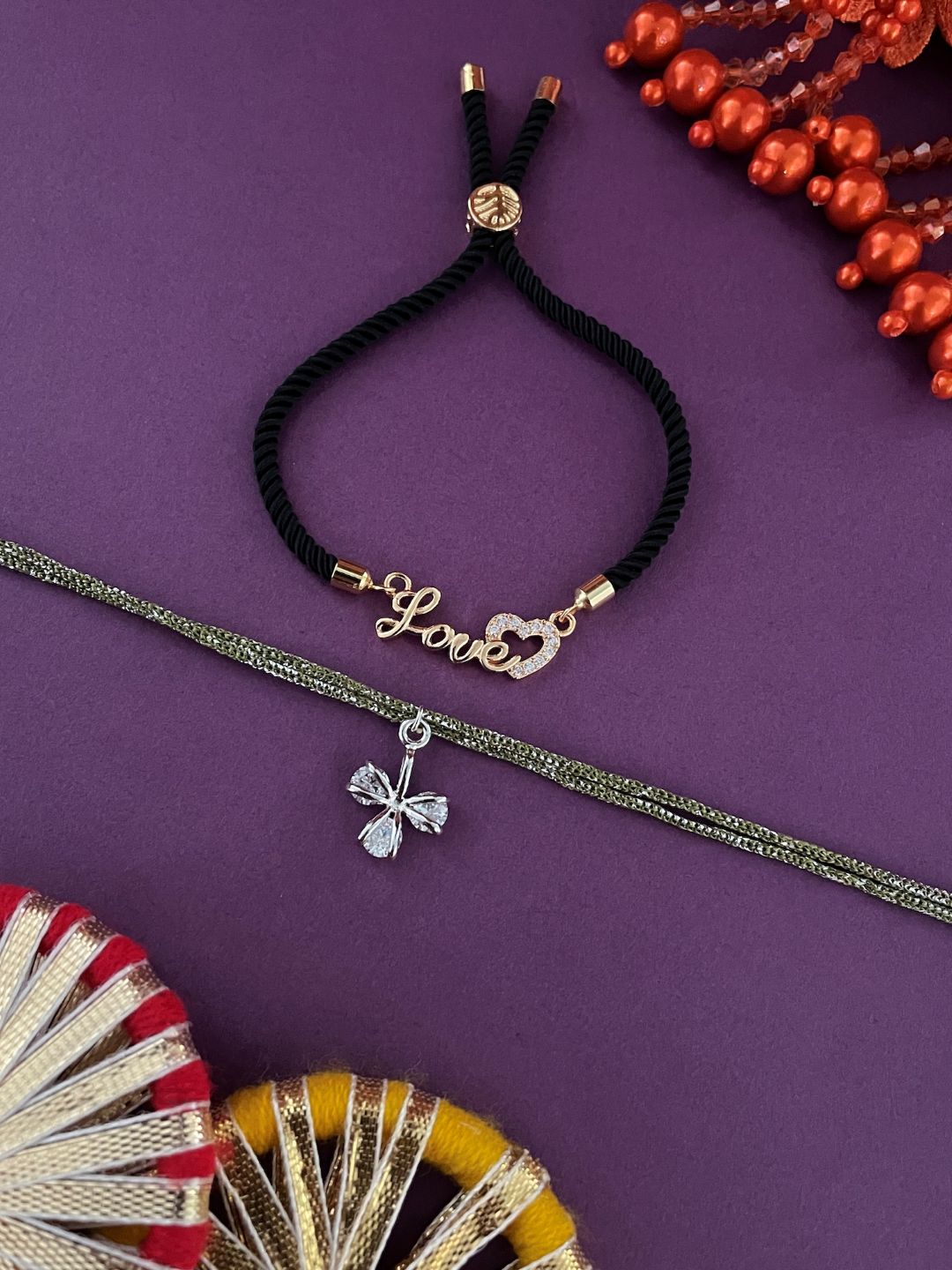 (Set of 2) Flower Solitaire/LOVE Lumba Rakhi