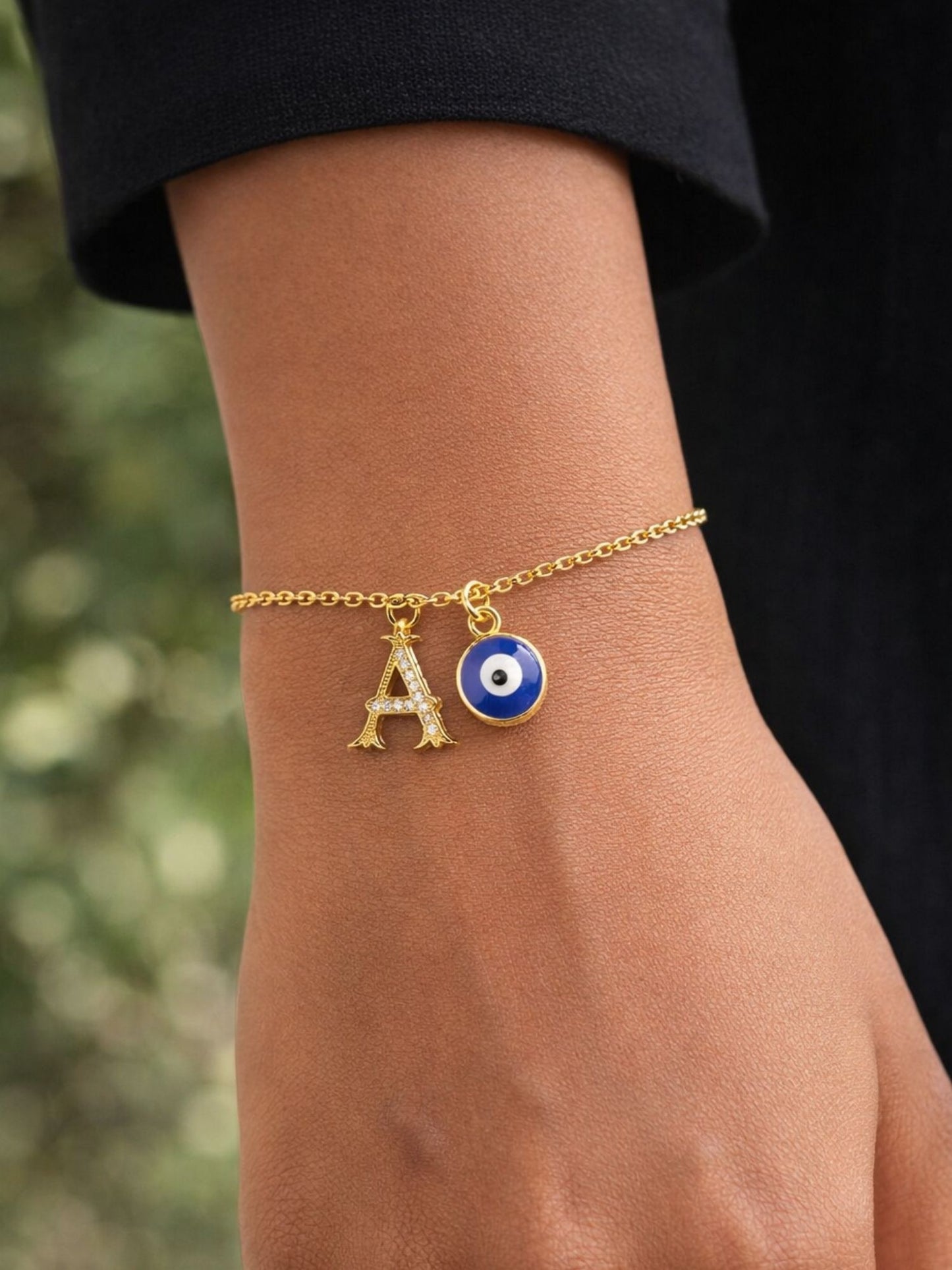 A TO Z Alphabet Blue Evil Eye Initial Name Lumba Rakhi Bracelet Gift for Bhaiya Bhabhi