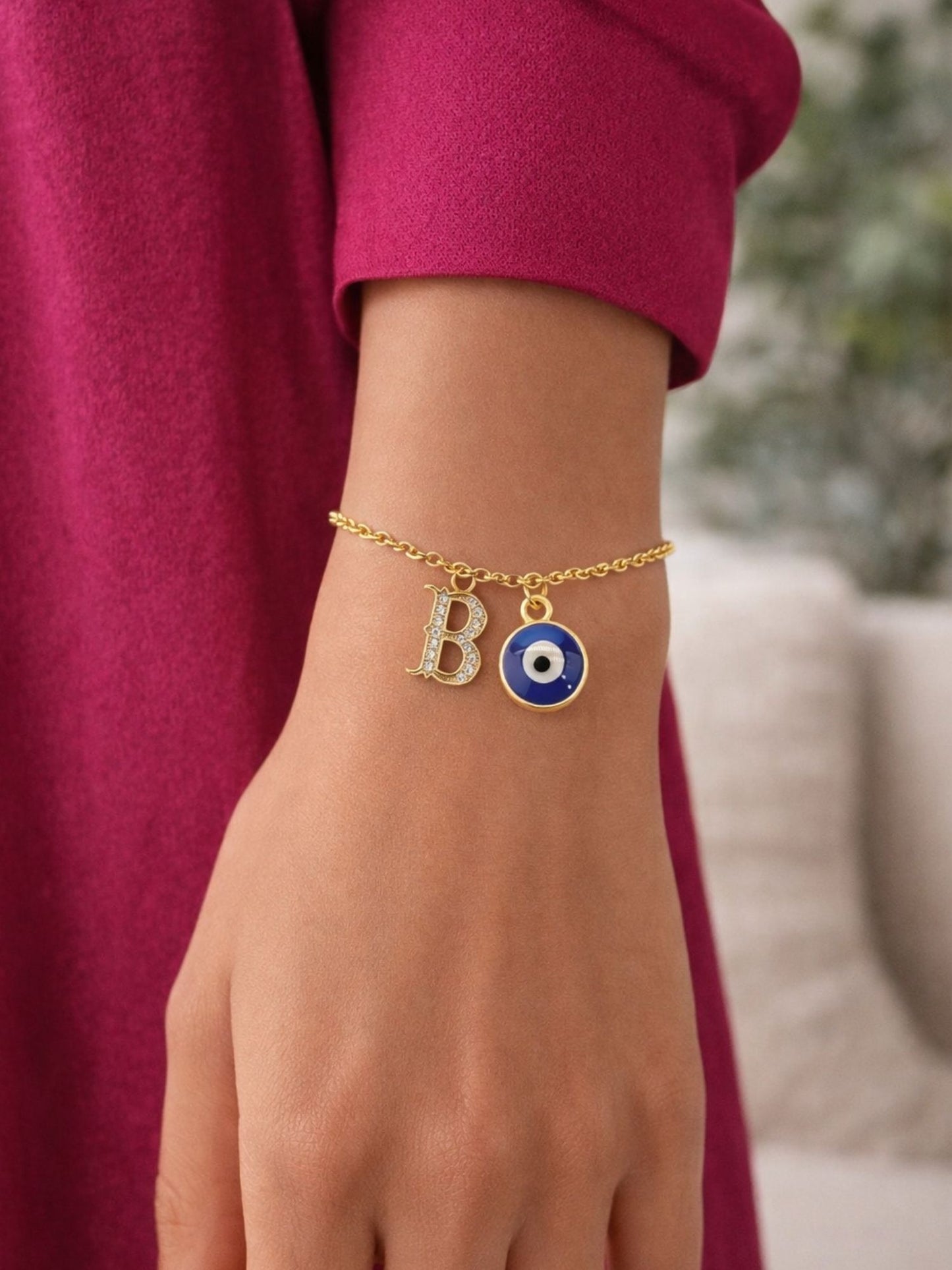A TO Z Alphabet Blue Evil Eye Initial Name Lumba Rakhi Bracelet Gift for Bhaiya Bhabhi