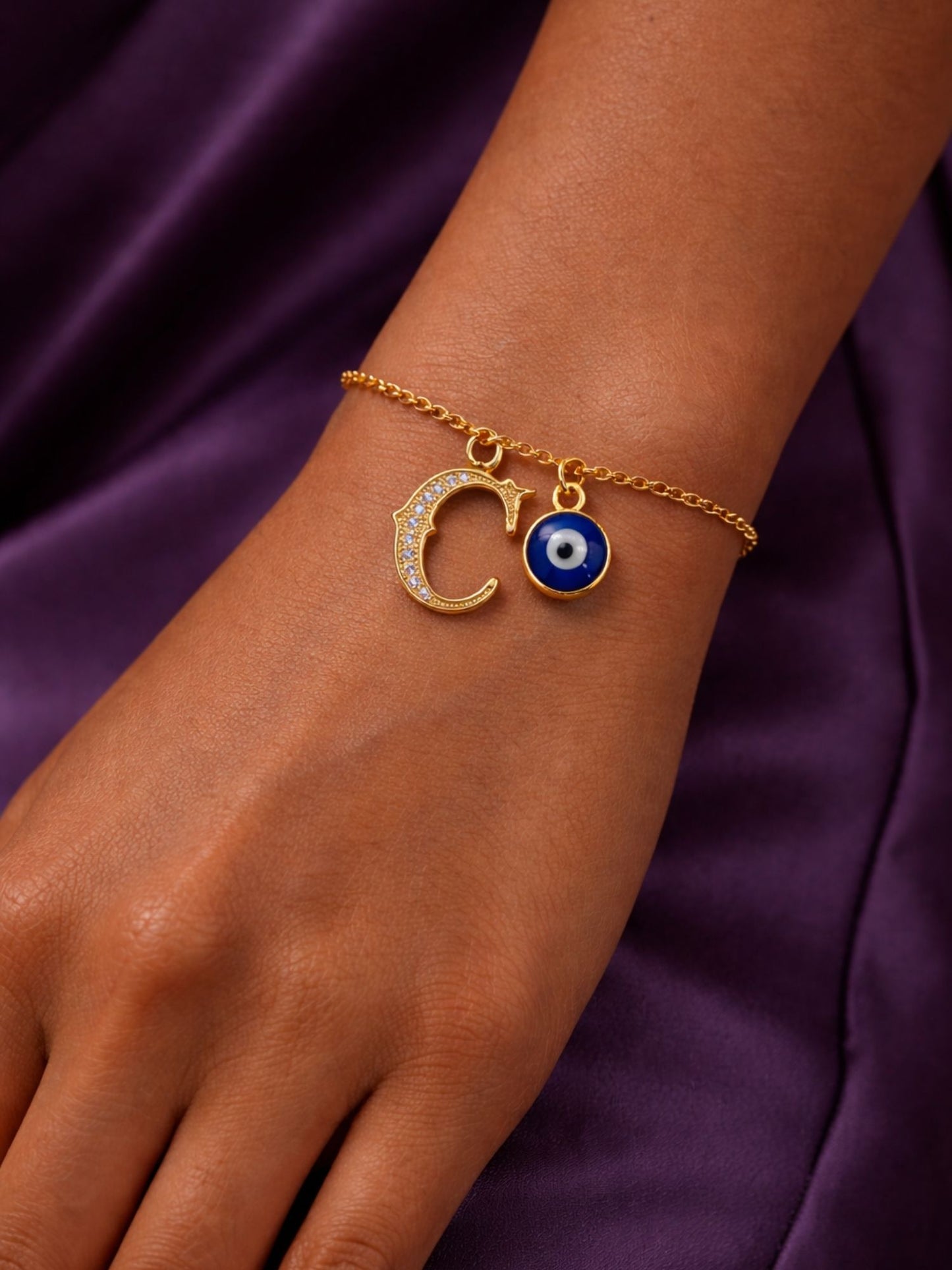 A TO Z Alphabet Blue Evil Eye Initial Name Lumba Rakhi Bracelet Gift for Bhaiya Bhabhi