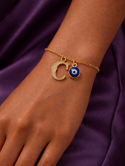A TO Z Alphabet Blue Evil Eye Initial Name Lumba Rakhi Bracelet Gift for Bhaiya Bhabhi