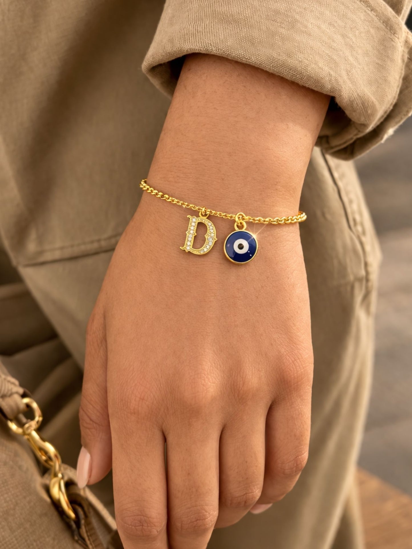 A TO Z Alphabet Blue Evil Eye Initial Name Lumba Rakhi Bracelet Gift for Bhaiya Bhabhi