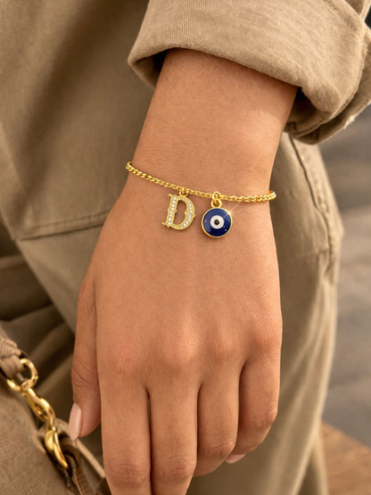 A TO Z Alphabet Blue Evil Eye Initial Name Lumba Rakhi Bracelet Gift for Bhaiya Bhabhi