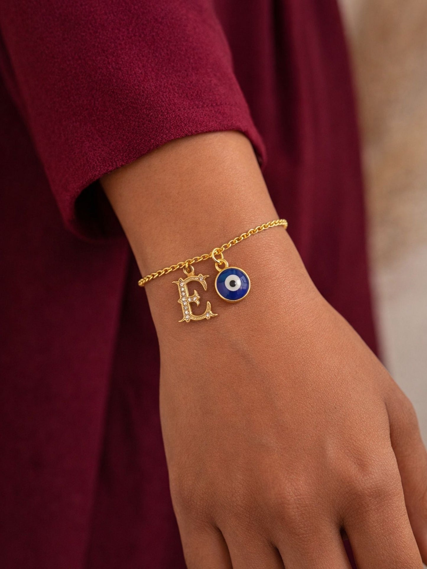 A TO Z Alphabet Blue Evil Eye Initial Name Lumba Rakhi Bracelet Gift for Bhaiya Bhabhi