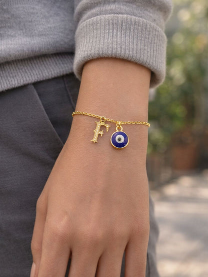 A TO Z Alphabet Blue Evil Eye Initial Name Lumba Rakhi Bracelet Gift for Bhaiya Bhabhi