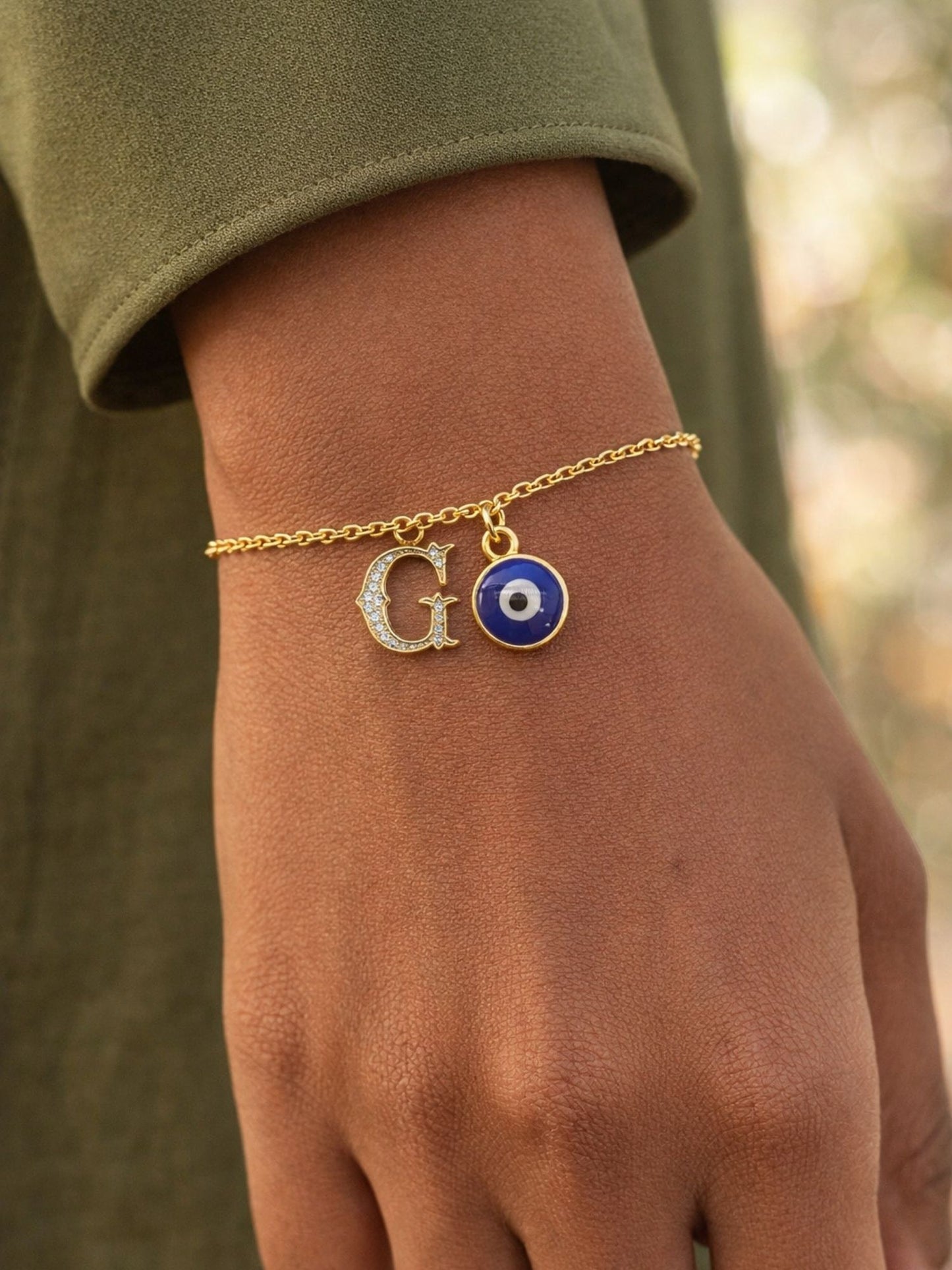 A TO Z Alphabet Blue Evil Eye Initial Name Lumba Rakhi Bracelet Gift for Bhaiya Bhabhi