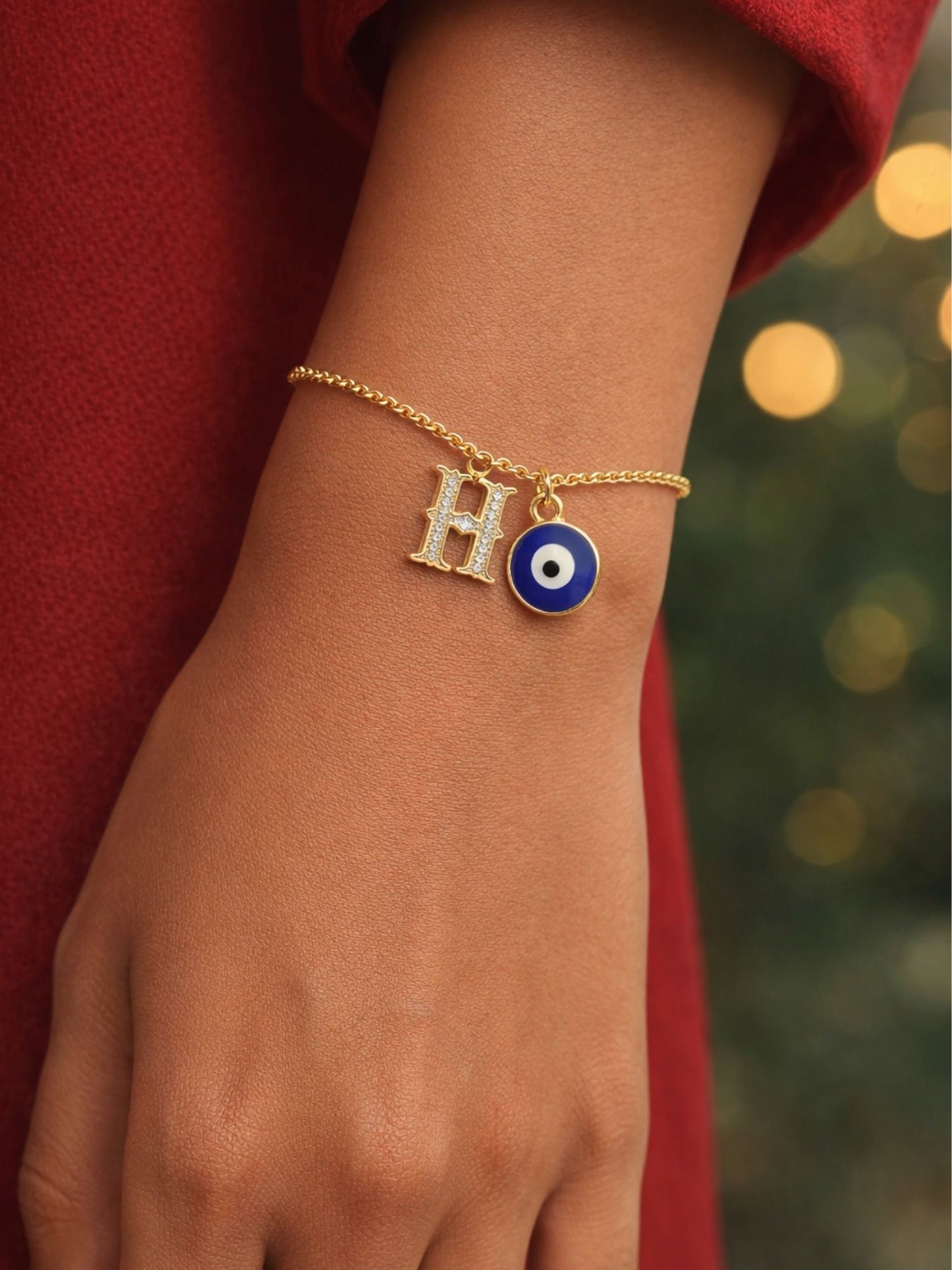 A TO Z Alphabet Blue Evil Eye Initial Name Lumba Rakhi Bracelet Gift for Bhaiya Bhabhi