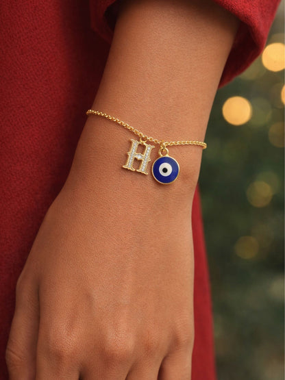 A TO Z Alphabet Blue Evil Eye Initial Name Lumba Rakhi Bracelet Gift for Bhaiya Bhabhi