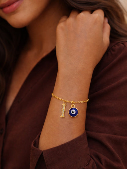 A TO Z Alphabet Blue Evil Eye Initial Name Lumba Rakhi Bracelet Gift for Bhaiya Bhabhi