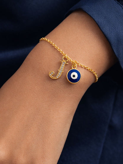 A TO Z Alphabet Blue Evil Eye Initial Name Lumba Rakhi Bracelet Gift for Bhaiya Bhabhi