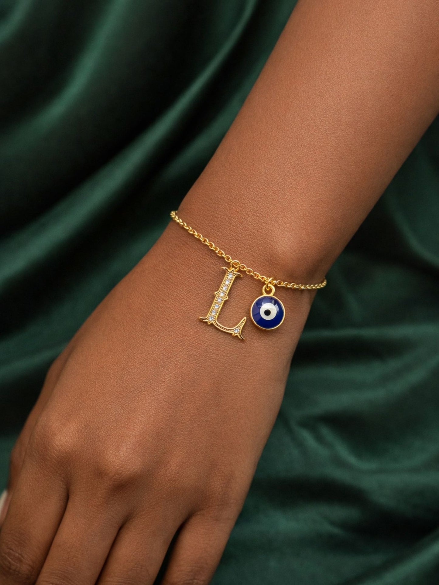 A TO Z Alphabet Blue Evil Eye Initial Name Lumba Rakhi Bracelet Gift for Bhaiya Bhabhi