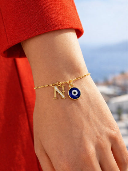 A TO Z Alphabet Blue Evil Eye Initial Name Lumba Rakhi Bracelet Gift for Bhaiya Bhabhi