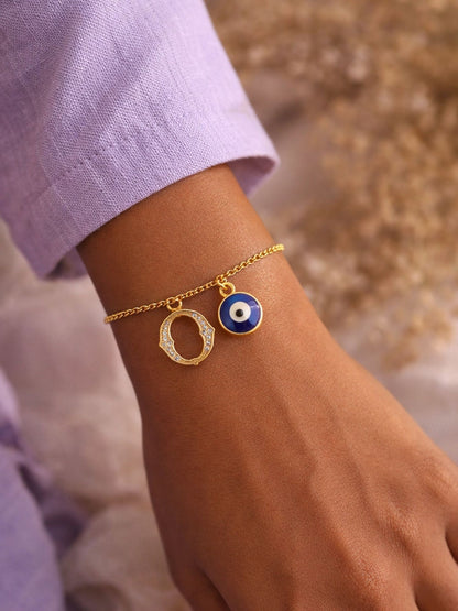 A TO Z Alphabet Blue Evil Eye Initial Name Lumba Rakhi Bracelet Gift for Bhaiya Bhabhi