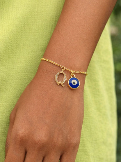 A TO Z Alphabet Blue Evil Eye Initial Name Lumba Rakhi Bracelet Gift for Bhaiya Bhabhi