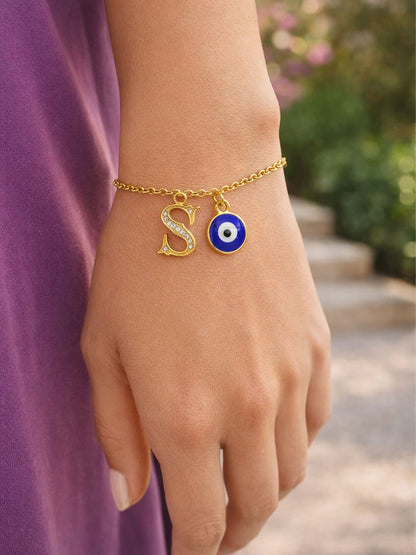 A TO Z Alphabet Blue Evil Eye Initial Name Lumba Rakhi Bracelet Gift for Bhaiya Bhabhi