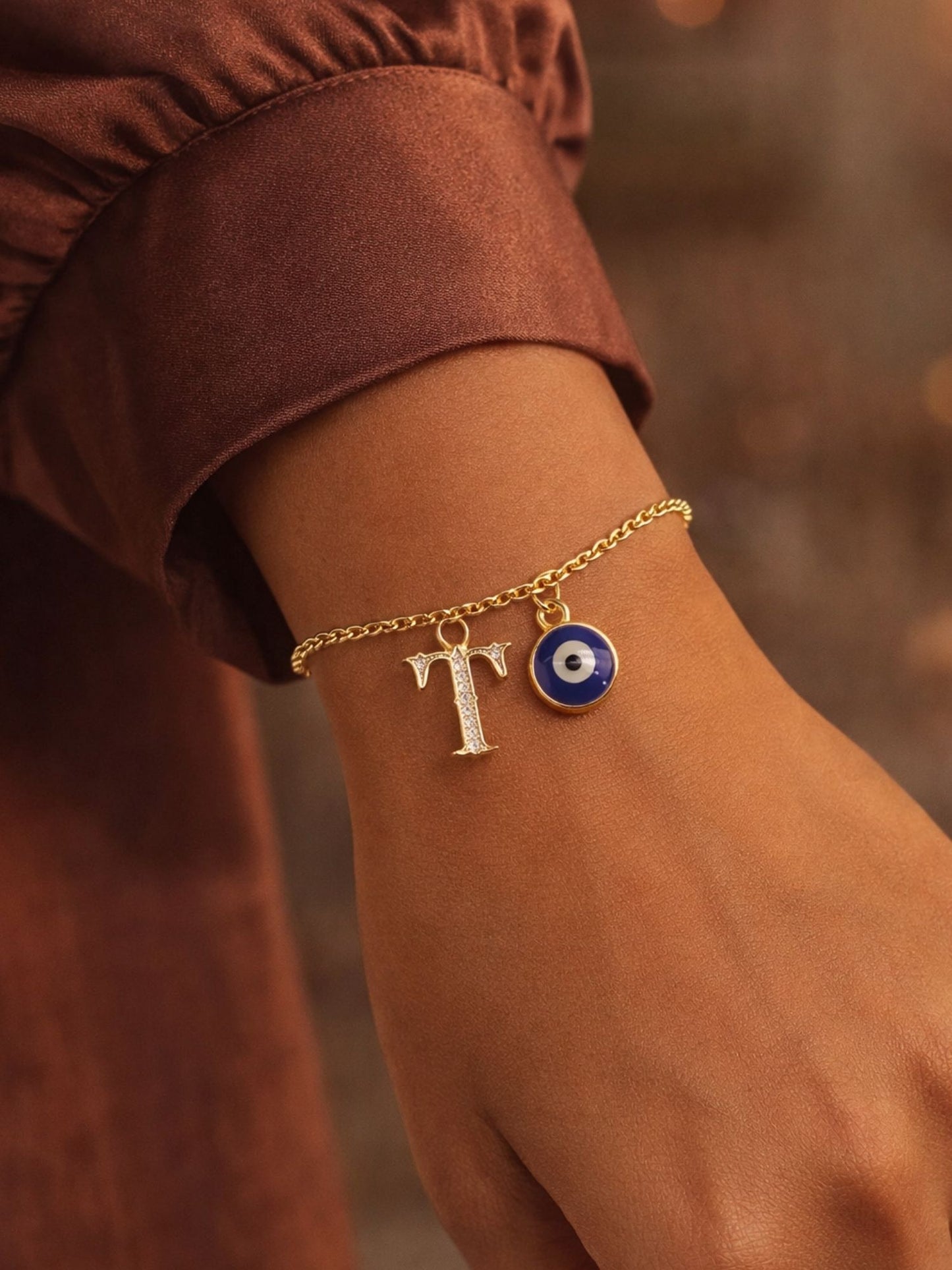 A TO Z Alphabet Blue Evil Eye Initial Name Lumba Rakhi Bracelet Gift for Bhaiya Bhabhi