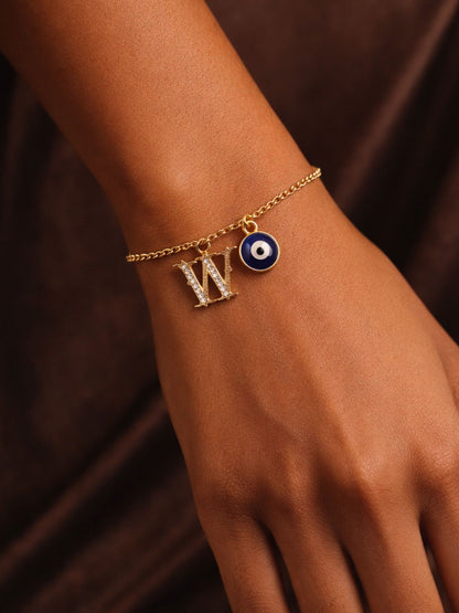 A TO Z Alphabet Blue Evil Eye Initial Name Lumba Rakhi Bracelet Gift for Bhaiya Bhabhi