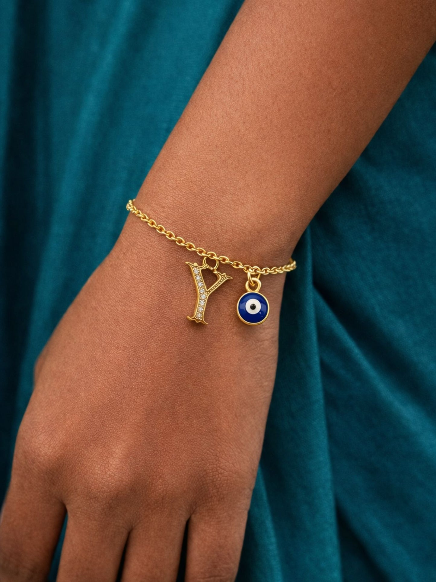 A TO Z Alphabet Blue Evil Eye Initial Name Lumba Rakhi Bracelet Gift for Bhaiya Bhabhi