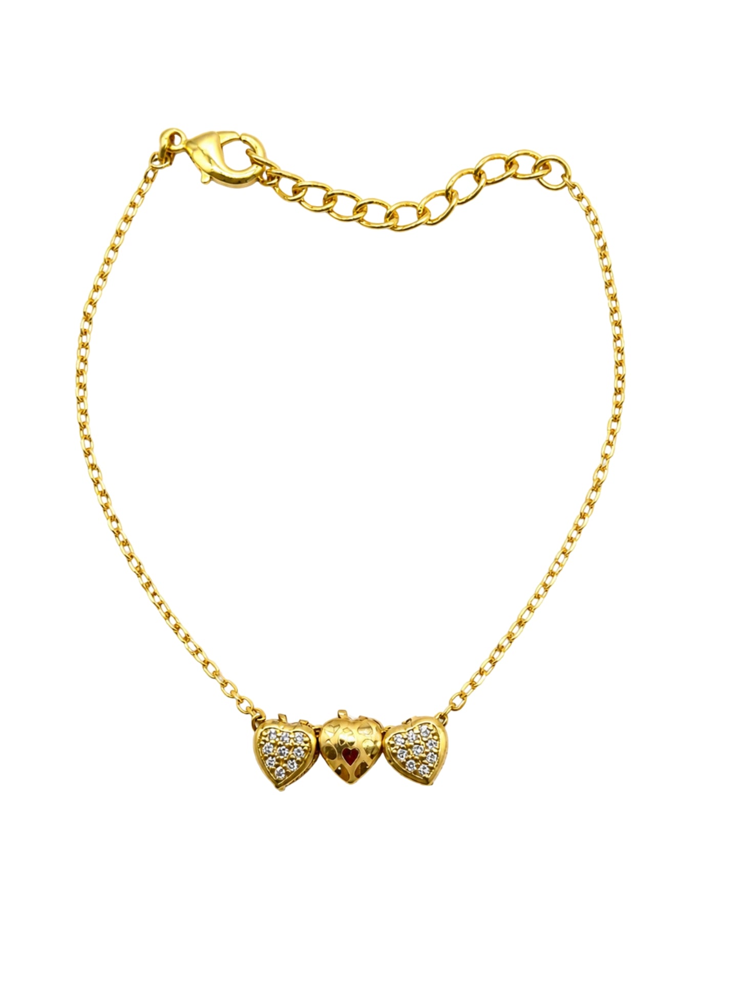 Gold Plated Triple Heart Crystal Lumba Rakhi Bracelet Bhabhi