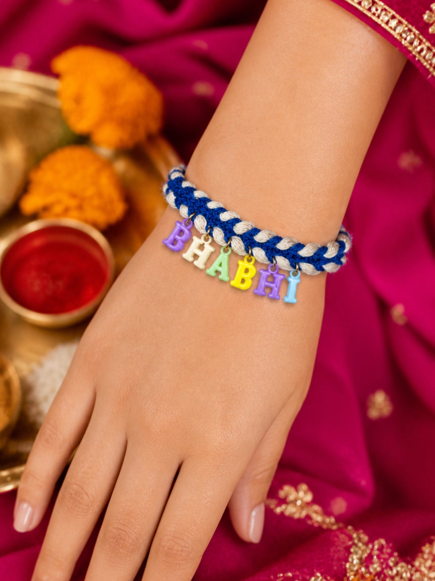 Bhabhi Name Alphabet Charm Multicolor Letter Lumba Rakhi