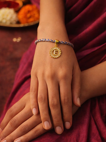 A TO Z Alphabet American Diamond Charm Initial Name Lumba Rakhi Bracelet For Bhaiya Bhabhi