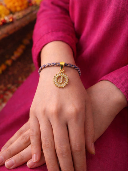 A TO Z Alphabet American Diamond Charm Initial Name Lumba Rakhi Bracelet For Bhaiya Bhabhi
