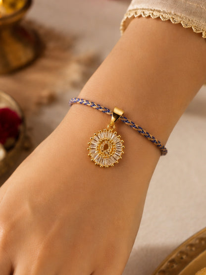 A TO Z Alphabet American Diamond Charm Initial Name Lumba Rakhi Bracelet For Bhaiya Bhabhi