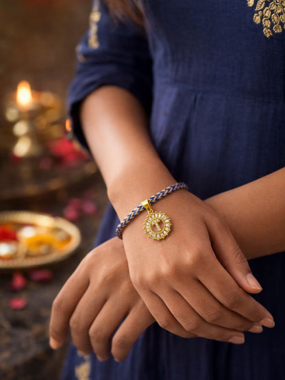 A TO Z Alphabet American Diamond Charm Initial Name Lumba Rakhi Bracelet For Bhaiya Bhabhi