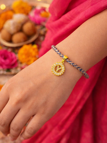 A TO Z Alphabet American Diamond Charm Initial Name Lumba Rakhi Bracelet For Bhaiya Bhabhi