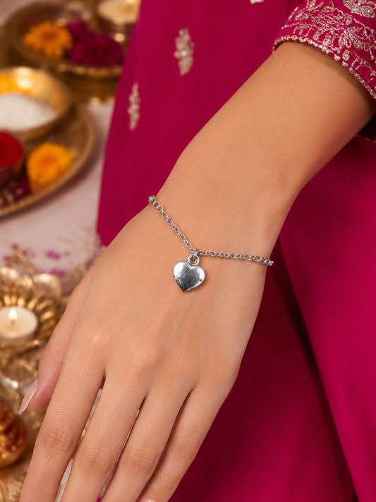 Silver Heart Lumba Rakhi Bracelet for Bhabhi