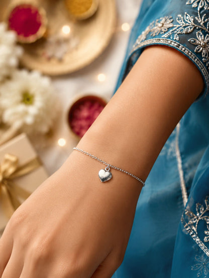 Silver Heart Lumba Rakhi Bracelet for Bhabhi