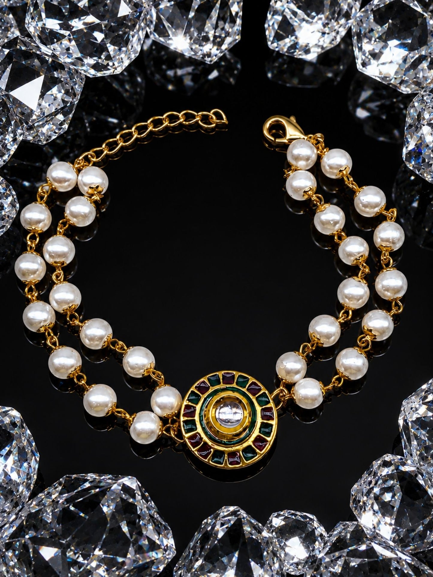 Pearl Lumba Rakhi Bracelet with Kundan Charm for Bhabhi