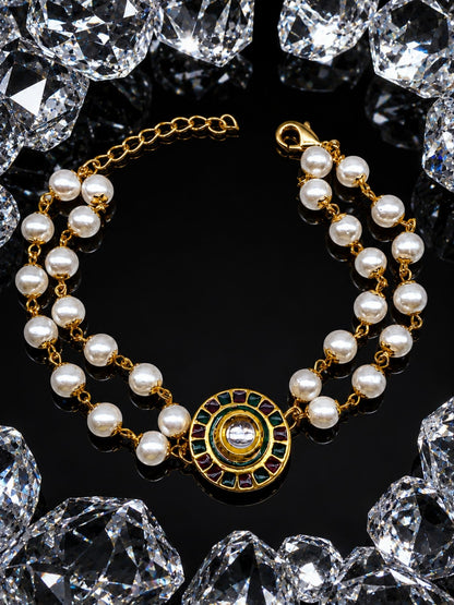 Pearl Lumba Rakhi Bracelet with Kundan Charm for Bhabhi