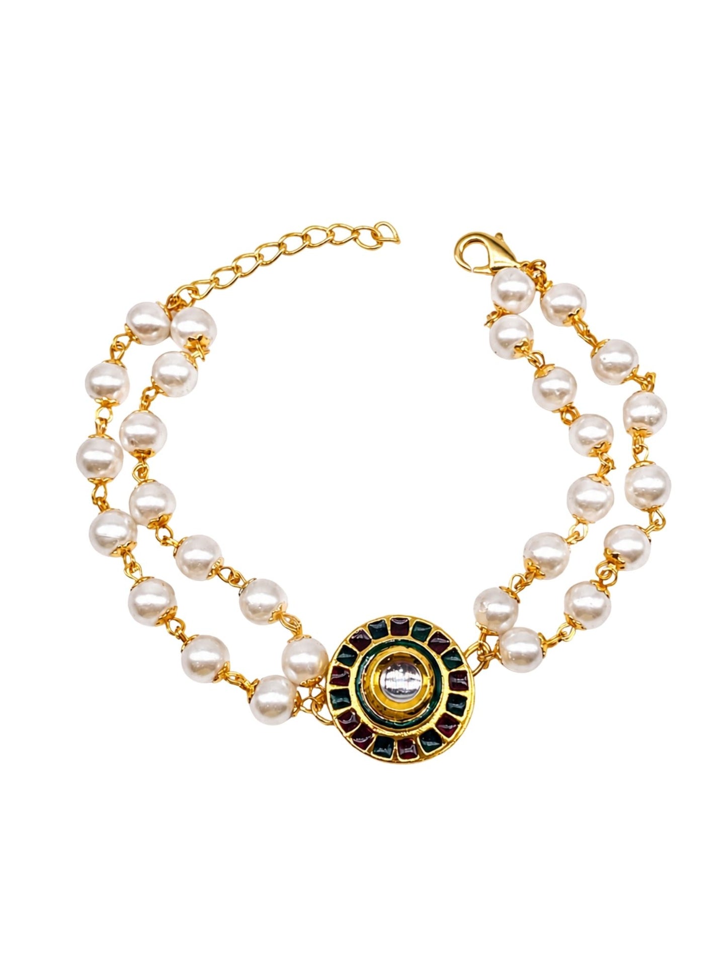 Pearl Lumba Rakhi Bracelet with Kundan Charm for Bhabhi