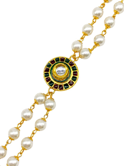 Pearl Lumba Rakhi Bracelet with Kundan Charm for Bhabhi
