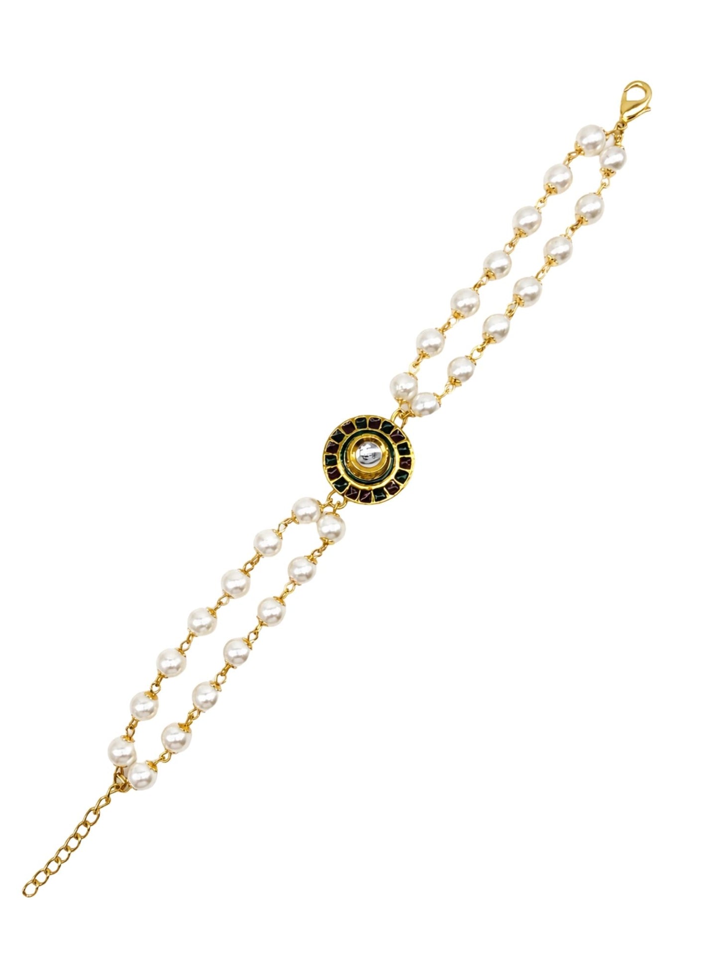 Pearl Lumba Rakhi Bracelet with Kundan Charm for Bhabhi